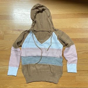 Striped L/S hooded sweater top NWOT